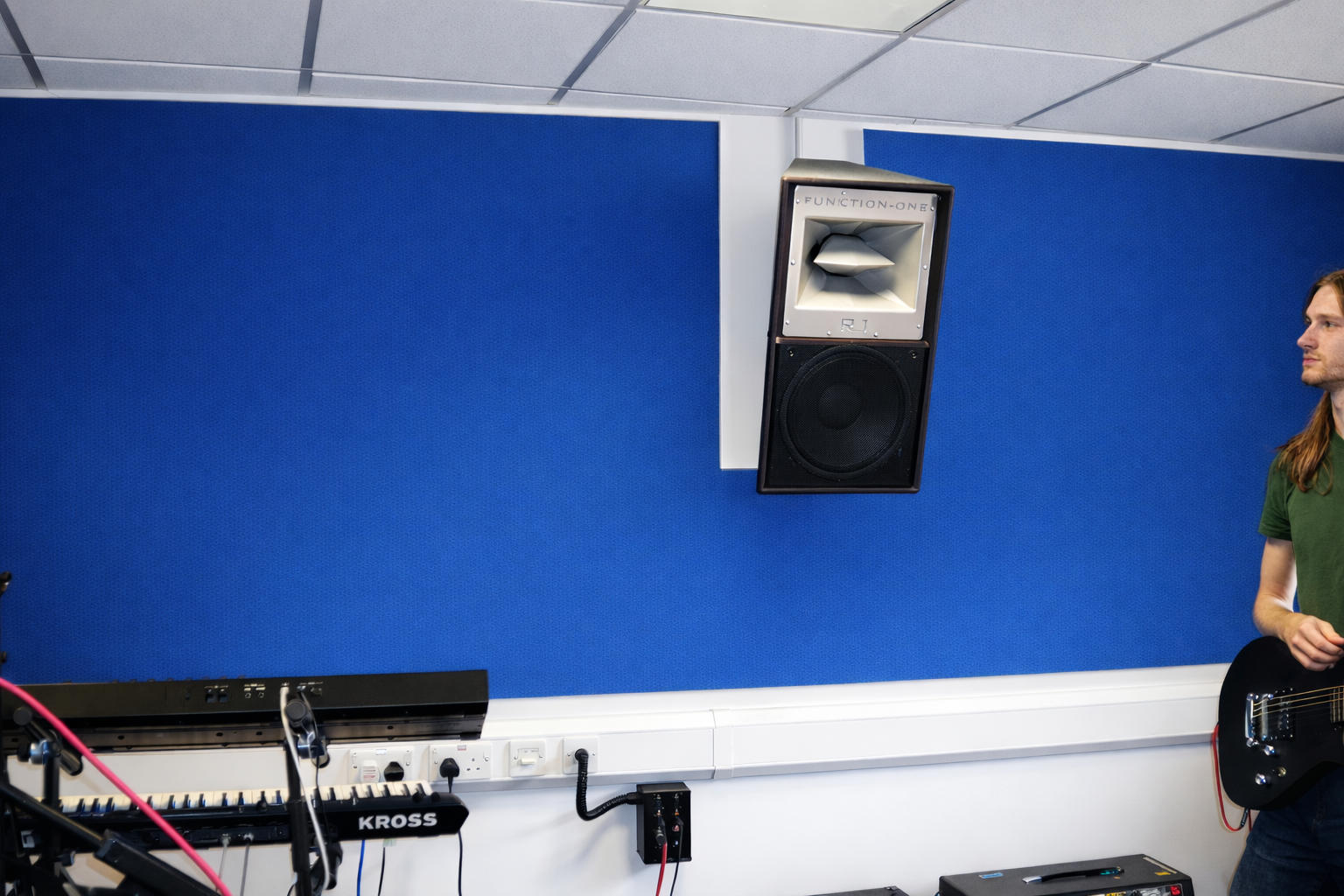 Fabric acoustic panels installed in a recording studio